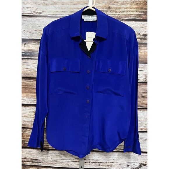Eleanor P Brenner 100% Silk Button Up Blouse Shirt Blue Size Small New Vtg - Picture 1 of 9